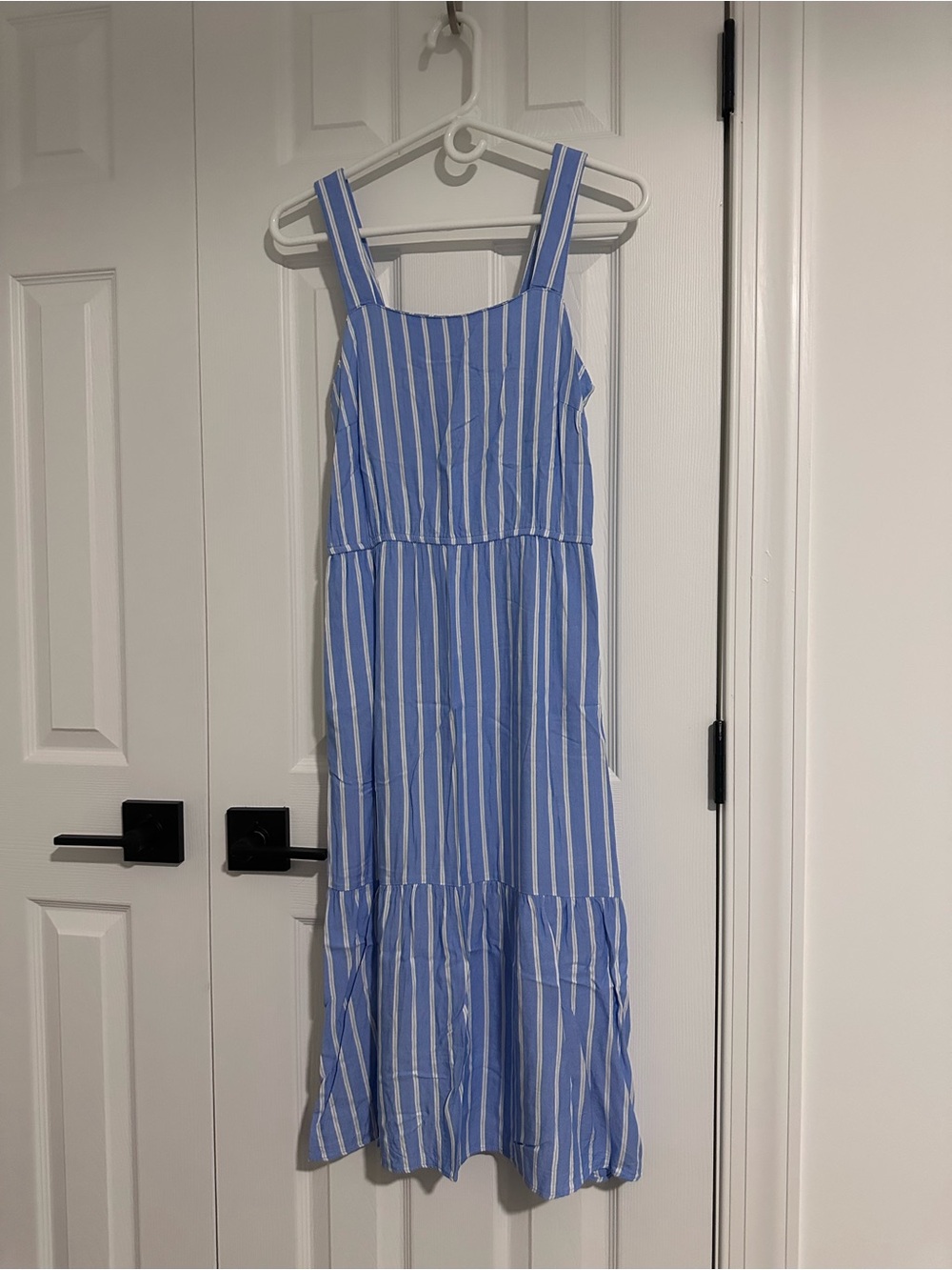 Amazon Essentials Blue and White Striped Tiered Maxi Sundress